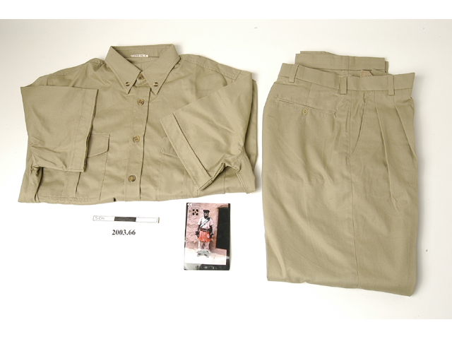 shirt (clothing: outerwear); trousers (clothing: outerwear); print (photograph (documentary artefact))
