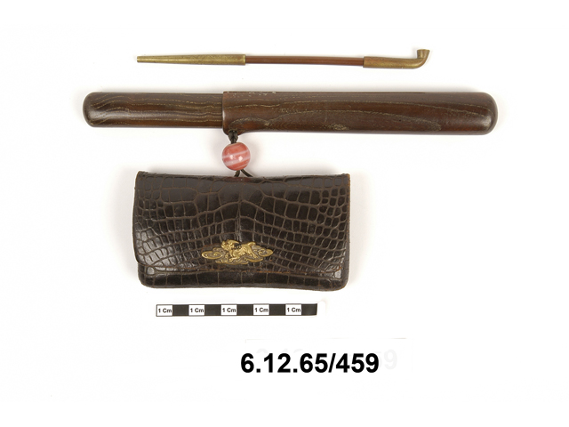 Image of pipe (narcotics & intoxicants: smoking); pipe case; tobacco pouch