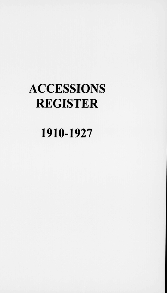 image of Horniman Museum Accession Register, 1910-1927