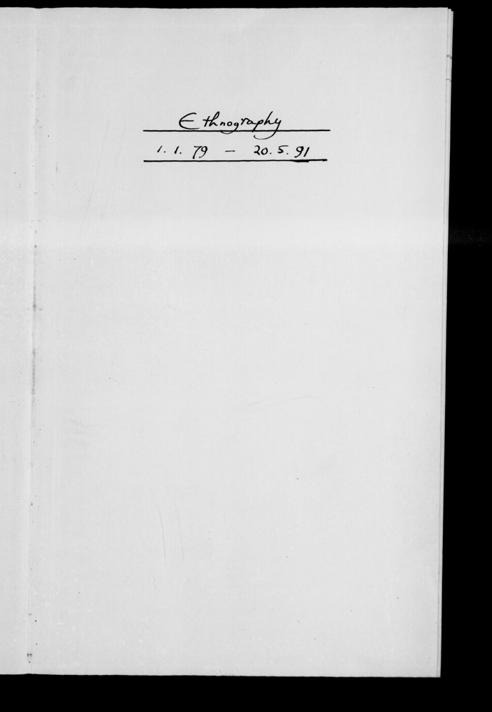 General view of title page from 1979-1991 ethnography accessions register, object no. ARC/HMG/CM/001/012.
