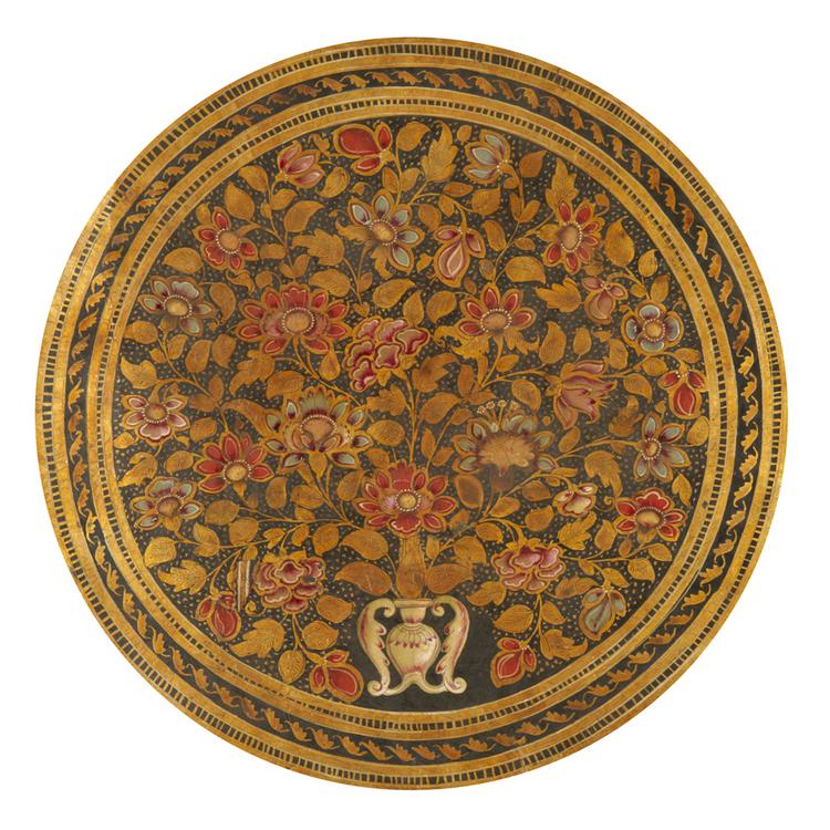 Image of Circular painting of a vase of flowers