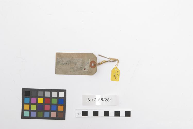 Rear view of label of Horniman Museum object no 6.12.65/281