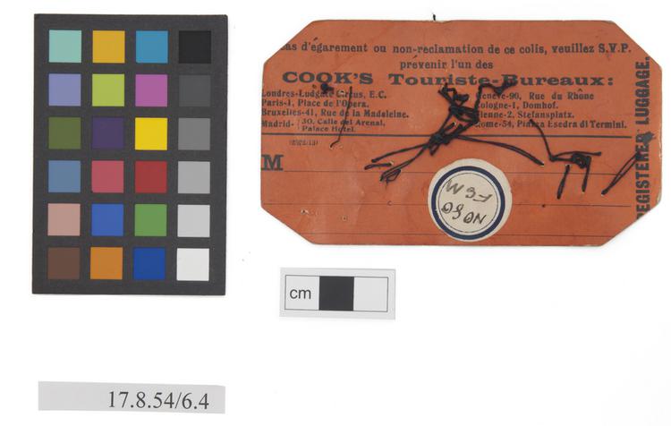 Frontal view of label of Horniman Museum object no 17.8.54/6.4