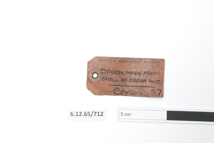 General view of label of Horniman Museum object no 6.12.65/712