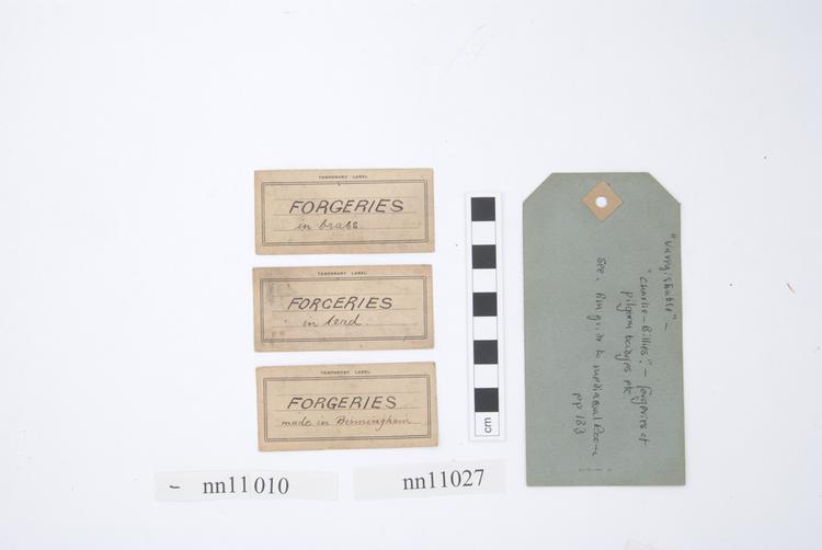 General view of label of Horniman Museum object no nn11010