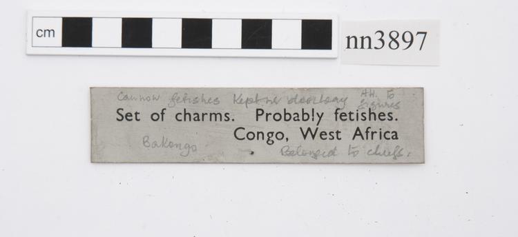 General view of label of Horniman Museum object no nn3897