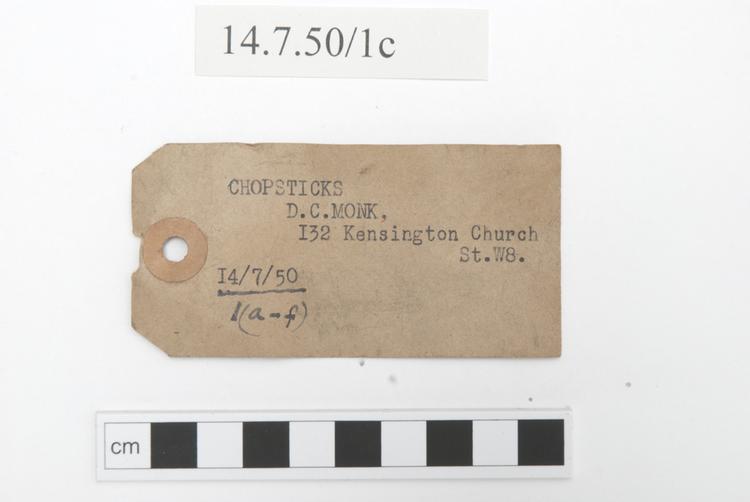 General view of label of Horniman Museum object no 14.7.50/1c