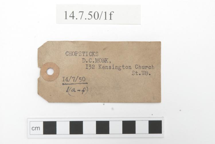 General view of label of Horniman Museum object no 14.7.50/1f