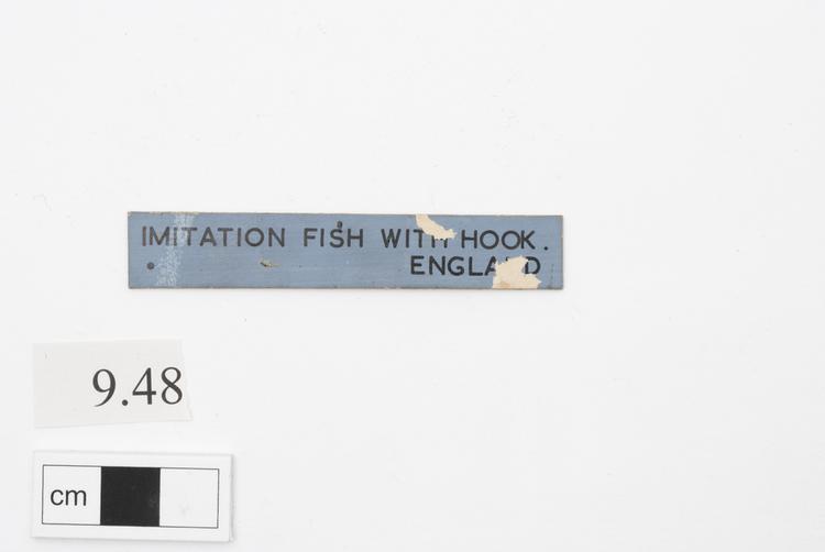 General view of label of Horniman Museum object no 9.48