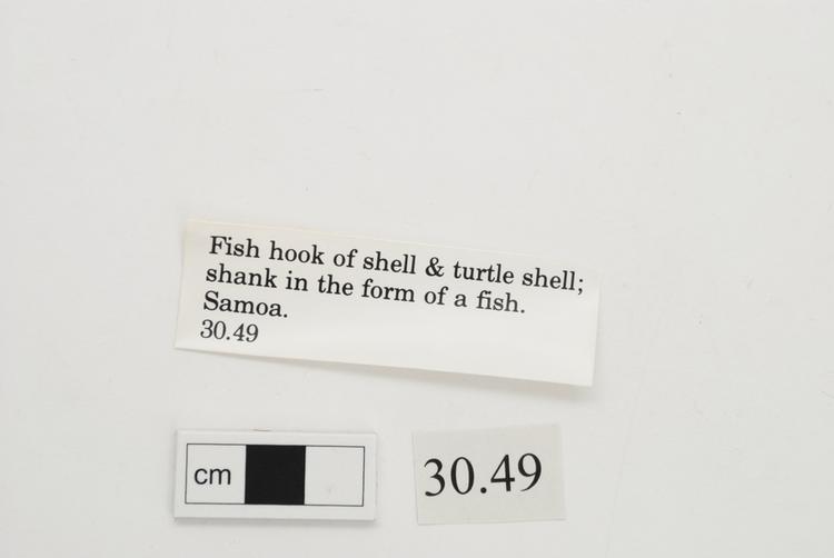 General view of label of Horniman Museum object no 30.49