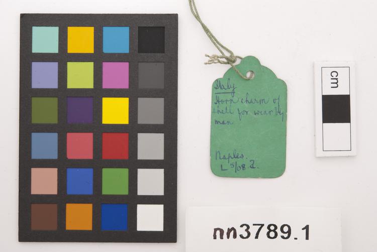 General view of label of Horniman Museum object no nn3789.1