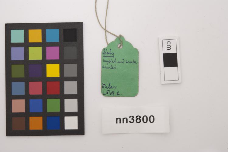 General view of label of Horniman Museum object no nn3800