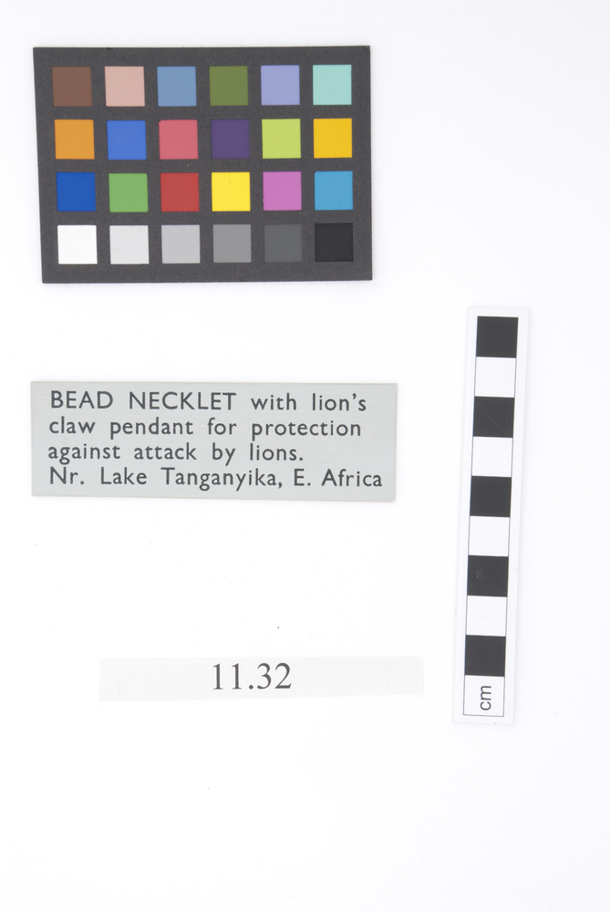 General view of label of Horniman Museum object no 11.32