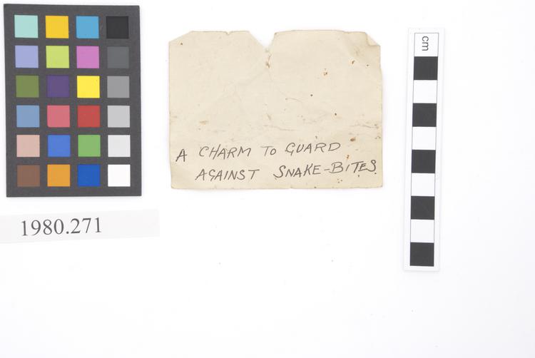 General view of label of Horniman Museum object no 1980.271
