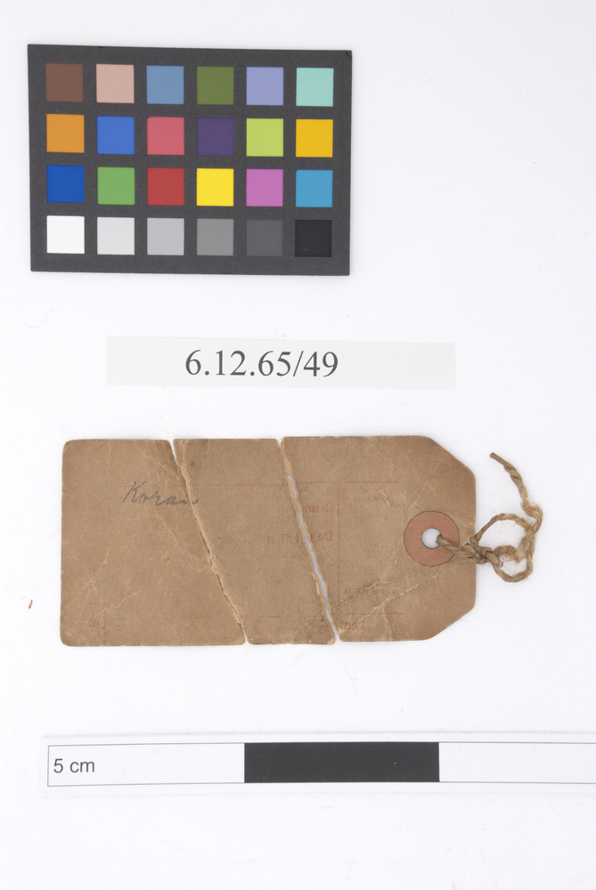Rear view of label of Horniman Museum object no 6.12.65/49