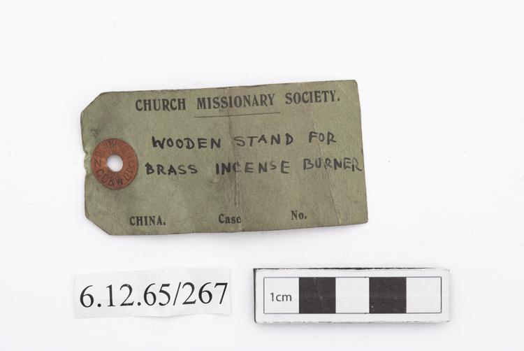 General view of label of Horniman Museum object no 6.12.65/267
