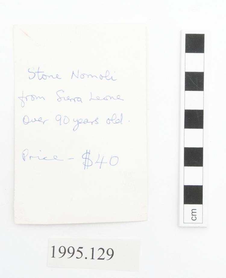 Rear view of label of Horniman Museum object no 1995.129