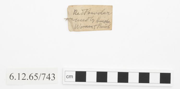 General view of label of Horniman Museum object no 6.12.65/743