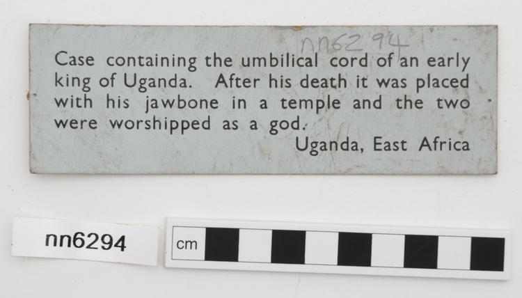 General view of label of Horniman Museum object no nn6294