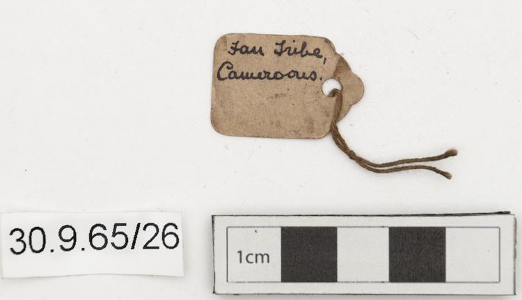 Rear view of label of Horniman Museum object no 30.9.65/26