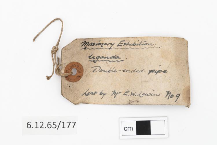 General view of label of Horniman Museum object no 6.12.65/177