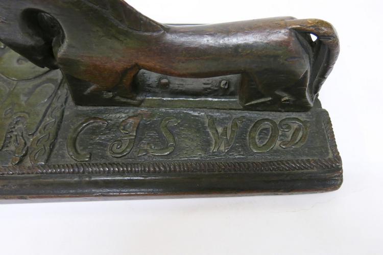 General view of the initials on the back of Horniman Museum object no 3.416