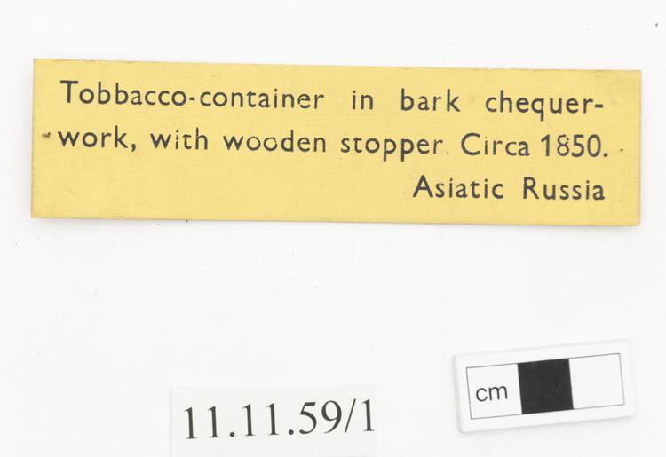 General view of label of Horniman Museum object no 11.11.59/1