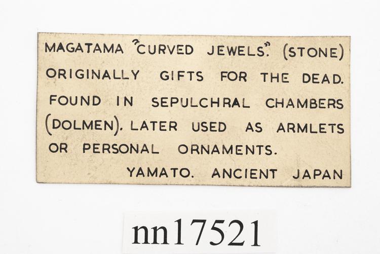 General view of label of Horniman Museum object no nn17521