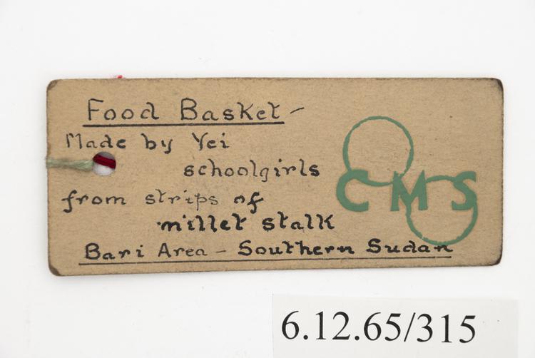 General view of label of Horniman Museum object no 6.12.65/315