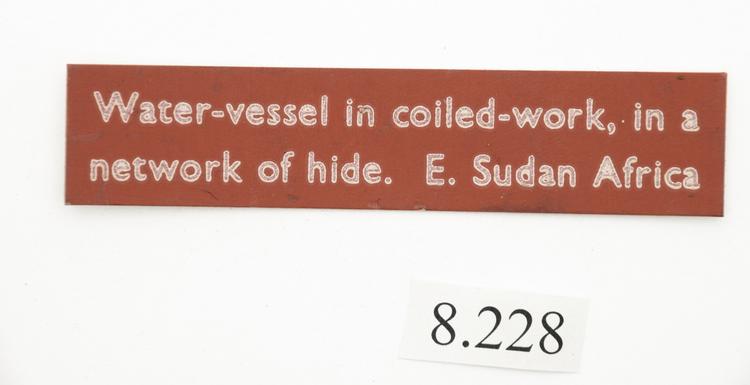 General view of label of Horniman Museum object no 8.228