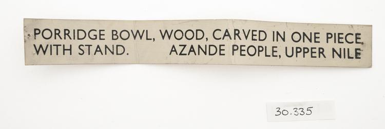 General view of label of Horniman Museum object no 30.335