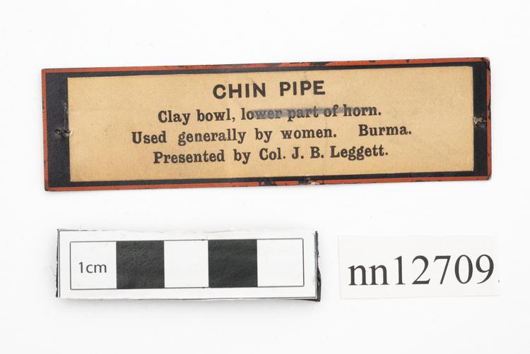 General view of label of Horniman Museum object no nn12709