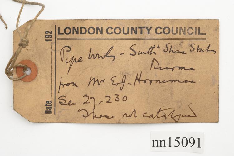 General view of label of Horniman Museum object no nn15091