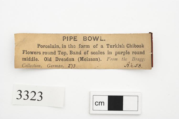 General view of label of Horniman Museum object no 3323