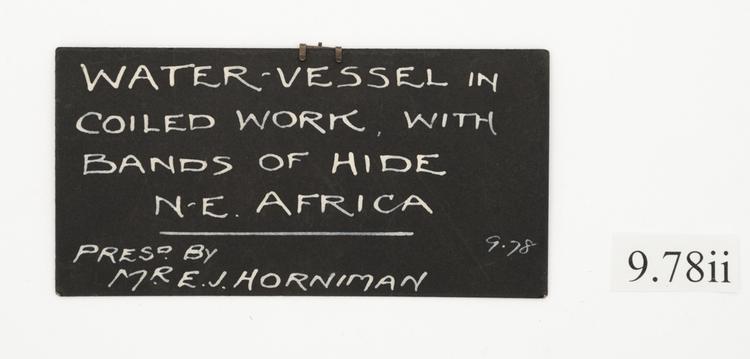General view of label of Horniman Museum object no 9.78ii