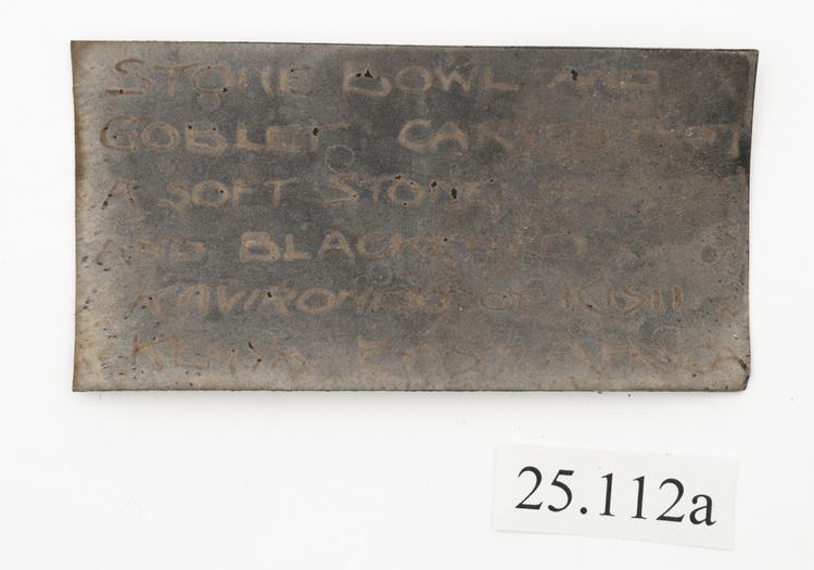 General view of label of Horniman Museum object no 25.112a