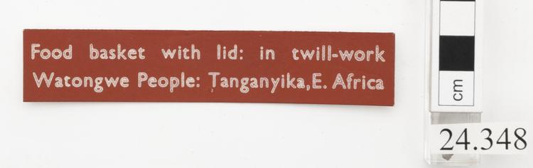 General view of label of Horniman Museum object no 24.348