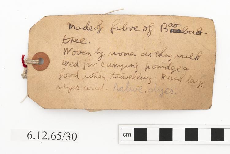 General view of label of Horniman Museum object no 6.12.65/30