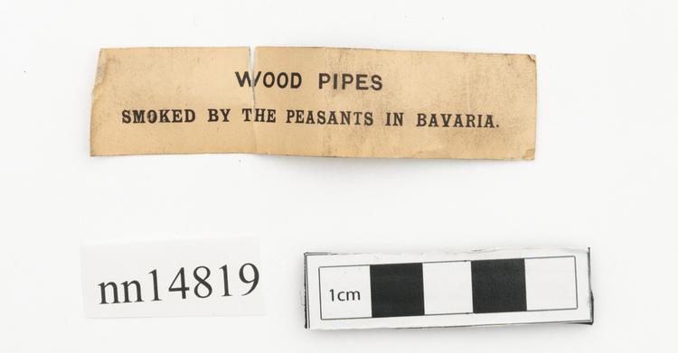 General view of label of Horniman Museum object no nn14819