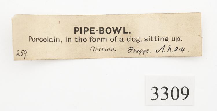 General view of label of Horniman Museum object no 3309
