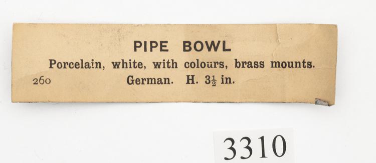 General view of label of Horniman Museum object no 3310
