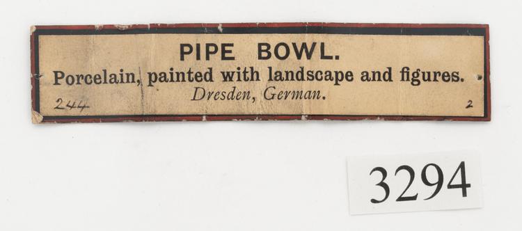 General view of label of Horniman Museum object no 3294