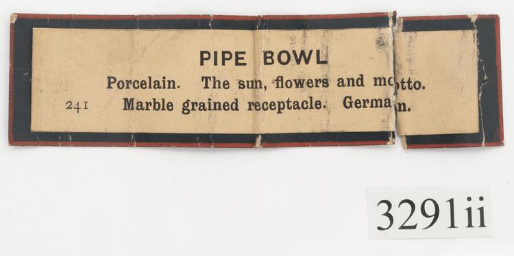 General view of label of Horniman Museum object no 3291ii