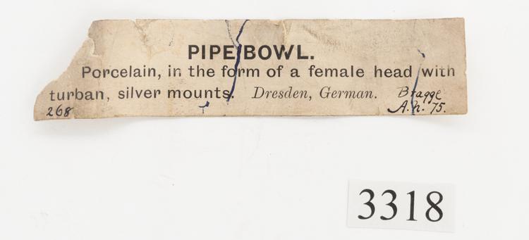 General view of label of Horniman Museum object no 3318
