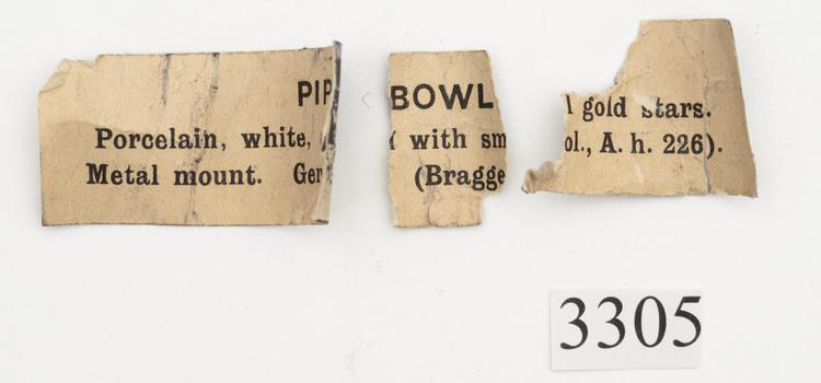 General view of label of Horniman Museum object no 3305