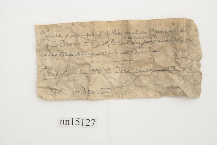 General view of label of Horniman Museum object no nn15127