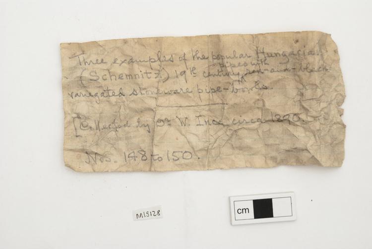 General view of label of Horniman Museum object no nn15128