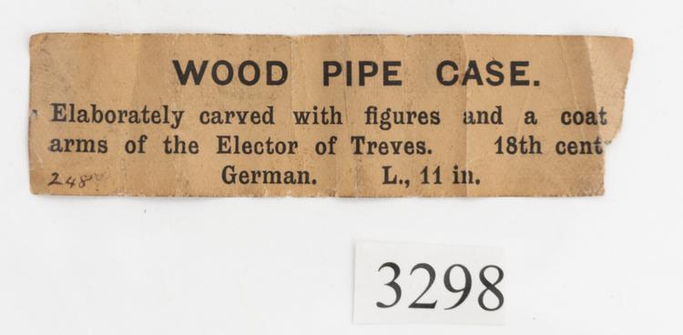 General view of label of Horniman Museum object no 3298