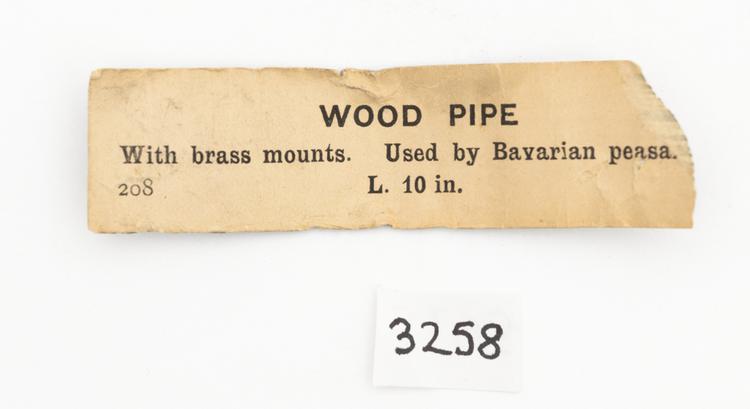 General view of label of Horniman Museum object no 3258