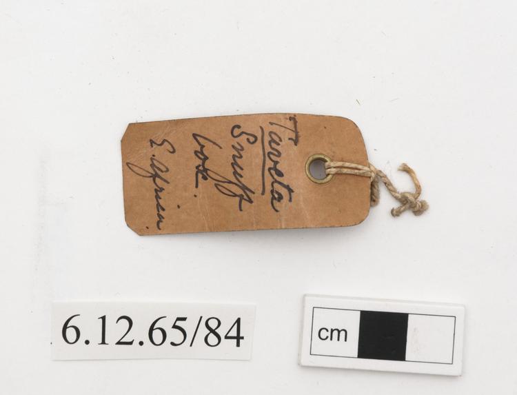 General view of label of Horniman Museum object no 6.12.65/84